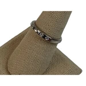 Dainty Silver Tone Ring Crystal Band size 9